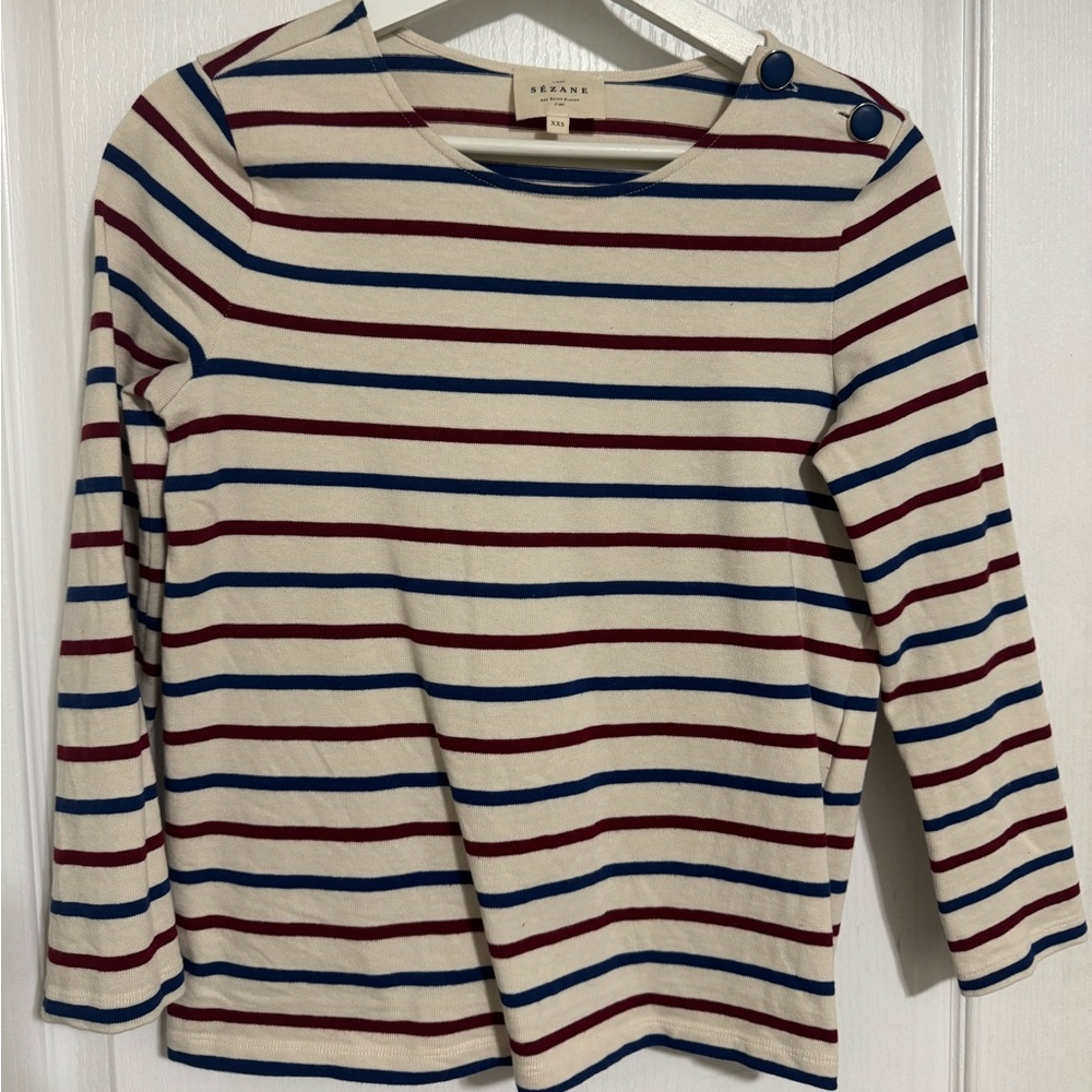 SEZANE Colette Mariniere size: XXS color: ecru/blue/maroon